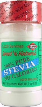 100% Pure Stevia, No Calories,  Add to your favorite beverage or sprinkle on food to enhance the flavor..