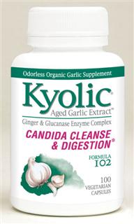 Kyolic Formula 102, Candida Cleanse from Aged Garlic Extract, Ginger, Glucanase, Lipase and Protease supporting internal cleansing and digestive balance..