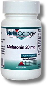 Melatonin, in capsule form and having a 20 mg per capsule strength. Melatonin has many nutritional benefits including profound antioxidant properties via hydroxy radical scavenging. However, its main function in the body is to support the aspects of brain chemistry involved in sleep..