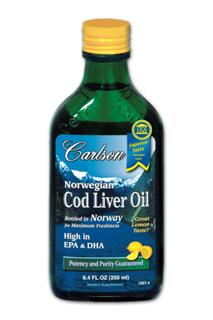 From the deep, unpolluted waters near Norway, Carlson brings you the finest cod liver oil which is naturally rich in Vitamin A, Vitamin D3, EPA and DHA. Only cod fish caught during the winter and early spring are used, as the liver oil content is highest at this time of year. The oil is separated from the liver tissues without the use of chemicals. To ensure freshness of Carlson Norwegian Cod Liver Oil, the air inside the glass bottle has been replaced with nitrogen.
THIS PRODUCT is regularly tested (using AOAC international protocols) for freshness, potency and purity by an independent, FDA-registered laboratory and has been determined to be fresh, fully potent and free of detrimental levels of mercury, cadmium, lead, PCB's and 28 other contaminants..