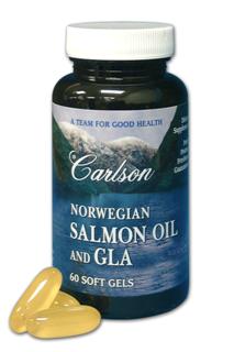 Carlson Salmon Oil is extracted from salmon found in the deep, unpolluted waters of Norway and is naturally rich in the important Omega-3's EPA and DHA. The GLA contained in this product is derived from black currant seed oil and is an important Omega-6 component. The EPA and DHA in Salmon Oil plus the GLA work as a team to promote a healthy balance of prostaglandin types in the human body..