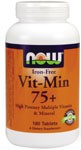  High Potency Multiple Vitamin & Mineral Our new Iron-Free Vit-Min 75+ tablets have been reformulated using the most recent research and updated recommended daily allowances.&nbsp; This classic multivitamin contains high potencies of a broad array of essential vitamins and minerals, along with other synergistic nutrients that enhance absorption and utilization.&nbsp; Look no further than NOW Foods for your multivitamin needs, available in health food stores nationwide. &nbsp; Read FAQ's &nbsp;.