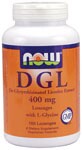 De-Glycyrrhizinated Licorice (DGL) Extract from NOW® is a tasty chewable lozenge that delivers 400 mg of Licorice per lozenge. Licorice has a long history of use and is one of the most widely known medicinal herbs today. It has been extensively researched for its ability to support healthy digestive function.* De-Glycyrrhizinated Licorice is a milder form of Licorice necessary for a chewable lozenge. .