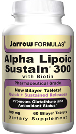 Alpha Lipoic Sustain 300 is in a bilayer Quick Release/Sustained Release format to maximize blood levels and to minimize gastric irritation and blood sugar fluctuations..