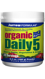 Organic Daily 5 by Jarrow Formulas is a delicious, convenient way to increase your daily servings of fruits and vegetables to reach the recommended five per day.</p> <p>Flavonoids and other polyphenols (in berries) reduce oxidative stress and support healthy cell development, cardiovascular function and vision..