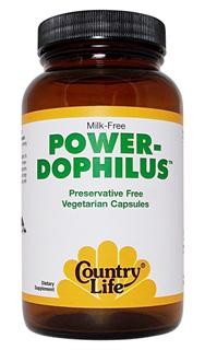 hese special probiotic bacterial strains are resistant to digestive enzymes. The four bacterial strains found in Power-Dophilus' have been selected to provide organisms capable of flourishing in all sections of the small and large intestines and are sturdy enough to compete successfully with harmful microorganisms. In a vegetarian capsule..