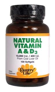 Country Life's Natural Vitamin A & D3 is derived from cod liver oil, which is considered to be the best natural source of Vitamins A and D3..