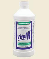 Vital K supplements the diet with Magnesium, Potassium and Iron in a unique blend of 16 traditional herbs.  Vital K supplies 60 mg. of magnesium per tablespoon. Vital K supplies 293 mg. of Potassium per tablespoon.  Each tablespoon of Vital K supplies 6 mg of Iron.  Each tablespoon of Vital K includes 1287 mg. of this unique blend that includes: Chamomile, Sarsaparilla, Dandelion, Korean Ginseng, Celery, Alfalfa and Horehound, to name just a few..