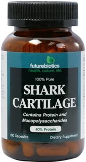 Futurebiotics Shark Cartilage supplement provides 40% protein from pure shark cartilage powder. Shark cartilage also contains a family of complex carbohydrates called mucopolysaccharides, which includes chondroitin sulfates..