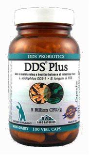  5 billion viable cultures of DDS-L.acidophilus and Bifidus at the time of manufacturing. DDS Plus is the source of a special strain of Lactobacillus acidophilus (DDS-1 strain), Bifidobacterium longum, and Fructooligosaccharides. DDS - Plus is free of dairy products, corn, soy and preservatives..