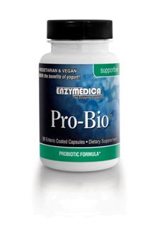 Pro-Bio contains 8 species of bacteria that naturally occur in the intestinal tract. Each capsule contains 5 billion organisms. Pro-Bio is enteric coated to bypass the acid environment of the stomach..