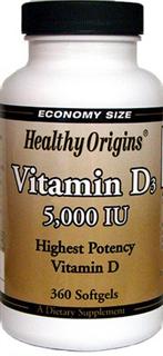 Healthy Origins Vitamin D3 5,000 is key nutrient manufactured in a highly absorbable liquid softgel form..