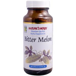 Nature's Herbs Premium Quality Bitter Melon is cultivated throughout the tropical regions of the world. A delicate vine, it produces beautiful flowers and prickly fruit and is often eaten as a vegetable. Bitter Melon, also known as Karela, takes its botanical name from Latin verb, momordi, which means to bite. This is in reference to the seeds, which are said to resemble teeth..