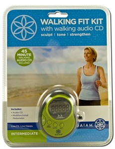 Intermediate Kit includes a 45-minute audio CD workout; pedometer has a panic alarm and flashlight.
.