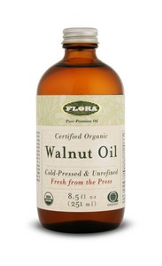 Flora's gourmet Walnut Oil is pressed from certified organic California Walnuts (third party certification)..
