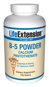 Vitamin B5 Powder (Calcium Pantothenate)- Pantothenic acid plays a role in the synthesis of hemoglobin, steroid hormones, neurotransmitters, and lipids. It is the most important component of coenzyme-A, which assists in several metabolic pathways.