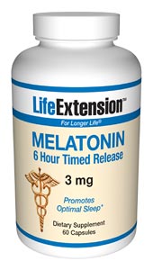 LifeExtension- Nutritional Supplements, Antiaging, Health and Nutrition- Melatonin 6 Hour Timed Release 3 mg. -  Melatonin keeps our circadian cycle in tune as it communicates with the body's cells..