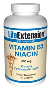 Vitamin B3 Niacin 500 mg-  Niacin is the only B vitamin that can be synthesized in the body from the amino acid tryptophan.  In its coenzyme forms, niacin is crucial to energy transfer reactions.