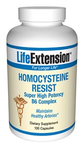 Homocysteine Resist- Life Extension has long warned members about the dangers of high homocysteine and has advised taking vitamin B6, folic acid, and vitamin B12 to help maintain healthy arteries..