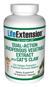 LifeExtension- Dual-Action Cruciferous Vegetable Extract With Cats Claw - Cruciferous vegetables (broccoli, cauliflower, brussels sprouts) are a rich source of glucosinolates and their hydrolysis products, including indolesand isothiocyanates..
