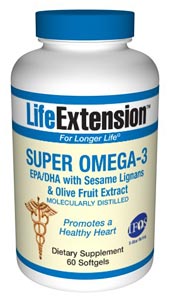 Super Omega-3 EPA/DHA with Sesame Lignans & Olive Fruit Extract (60 softgels)* Life Extension