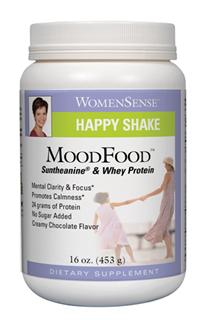 MoodFood is a delicious creamy chocolate shake formulated with Suntheanine and Whey Protein. Suntheanine, an amino acid found in green tea, promotes calmness, positive mood and mental clarity..