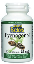 Natural Factors Pycnogenol French maritime pine bark is a powerful antioxidant, provides strength to blood vessels, connective tissue and improves visual performance and healthy skin..