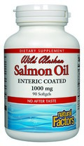 Natural Factors Wild Salmon Oil enteric coated softgels contain 100% pure salmon oil that have a naturally occurring ratio of nearly 1:1 EPA to DHA..