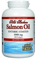 Natural Factors Wild Salmon Oil enteric coated softgels contain 100% pure salmon oil that have a naturally occurring ratio of nearly 1:1 EPA to DHA..