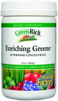 Enriching Greens contains micro-nutrient dense spirulina and BerryRich high antioxidant fruit concentrate..