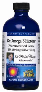 RxOmega-3 Factors is a pharmaceutical grade liquid fish oil concentrate. that delivers high levels of DHA and EPA, essential to proper brain and heart function and enhancing memory, focus, and concentration..