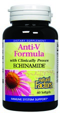 Anti-V Formula is the optimal formula to support the bodys immune system. This powerful botanical blend contains  ECHINAMIDE and a synergistic blend of: astragalus (astragalus membranaceus), lomatium (lomatium dissectum), reishi (ganoderma lucidum) and licorice (glycyrrhiza glabra)..