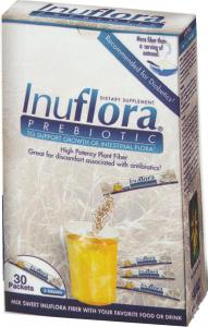 InuFlora contains Inulin, a soluble, non-digestable dietary fiber. It is derived from the root of the Jerusalem artichoke plant. As a prebiotic, it helps the body's own bacteria, including Bifidus, grow to support healthy fermentation in the colon..