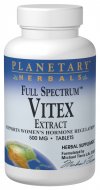 Planetary Herbals Full Spectrum Vitex Extract combines a standardized extract of chaste tree berries, concentrated to 0.5% agnusides, with whole berries. Vitex modifies the effect of the hypothalamus and pituitary glands. This helps regulate and balance female hormone production. Combining the extract with the whole berry ensures that the full spectrum of vitex compounds are included..