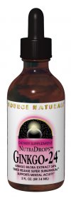 NutraDrops Ginkgo-24 contains 24% ginkgo flavone glycosides. Ginkgo promotes blood flow to the brain..