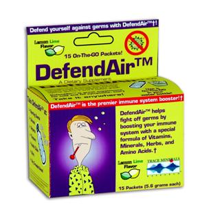 DefendAir helps optimize your bodys natural defenses by boosting your immune system with a special formula of Vitamins, Minerals, Herbs, and Amino Acids. Over 75 Nutrients!
Great-Tasting Lemon Lime Flavor! 15 convenient on the go packets..