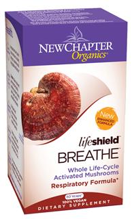 To promote normal lung respiration and function, New Chapters Lifeshield Breathe is formulated with select species of tonic mushrooms, including organic Cordyceps..