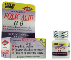 Folic Acid 400mcg w/ Vitamin B6 Instant Release Micro Tablets by Superior Source support healthy nervous system and energy metabolism..