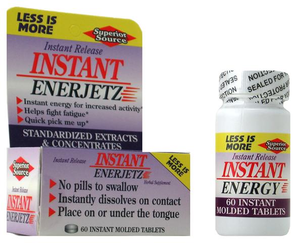 Superior Sources Instant Enerjetz  quickly delivers a burst of natural energy from a proprietary herbal  blend which includes Kola Nut and Guarana..