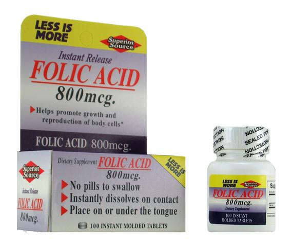 Production and growth of healthy new cells requires Folic Acid.Superior Source Folic Acid 800 mcg instant release sublingual tablets provide 200% of the recommended daily intake by the FDA..