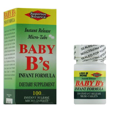 Baby Vitamin B's Infant Formula, the right dosage in an instant melt sublingual micro tablet- No Chew No Choke -for your infants well being and healthy growth..