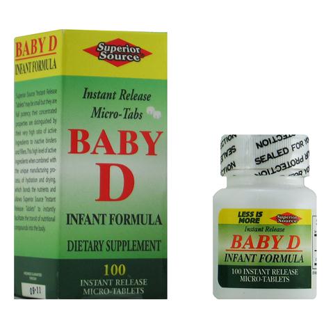 Baby D Infant Formula, sublingual instant dissolve micro tablet, no fillers or additives, Vitamin D nutrition for strong growing bones and teeth..