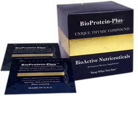 BioProtein-Plus contains biologically active purified thymic proteins ranging from 10,000 to 50,000 Daltons plus Zinc Gluconate freeze-dried in a base of Maltodextrin..