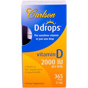 Vitamin D has many
more functions and health benefits than formerly realized. Carlson Ddrops support a healthy mood, strengthen immune system functions and promotes muscle strength..