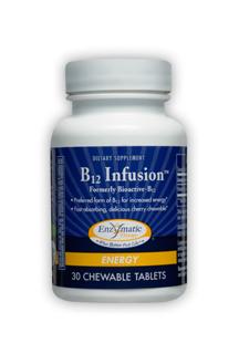 B12 Infusion supplies the active form of Vitamin B12, methylcobalamin, in a chewable vegetarian tablet. Fast acting, readily absorbed vitamin provides real energy support..