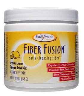 Lemon flavored, vegetarian, daily cleansing Fiber Fusion drink mix in a non-gritty formula, combining psyllium, oat bran, pectin, and other natural ingredients, provides 16% of your daily fiber requirement per serving..