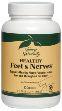 Terry Naturally Healthy Feet and Nerves aids proper blood circulation, supports healthy blood sugar metabolism. The ingredients in Healthy Feet and Nerves have been carefully selected for anyone who has concerns with healthy glucose metabolism and nerve function throughout the body, but especially in the feet..