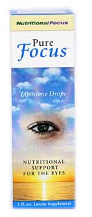 Pure Focus, Science based nutrition formulated with integrity by Nutritional Focus. Oral liquid liposomal delivery system means high nutrient absorption. Lutein, Vinpocetine, L-Lysine and Zeaxanthin recommended by doctors and eye care specialists..