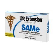 SAMe (S-Adenosyl-Methionine) from Life Extension promotes a positive and well balanced mood, helps maintain joint elasticity and mobility, and protects the liver and brain..