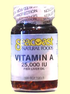 Seacoast Natural Foods Vitamin A is made from fish liver oil. It keeps the eyes, skin, and mucous membranes healthy..
